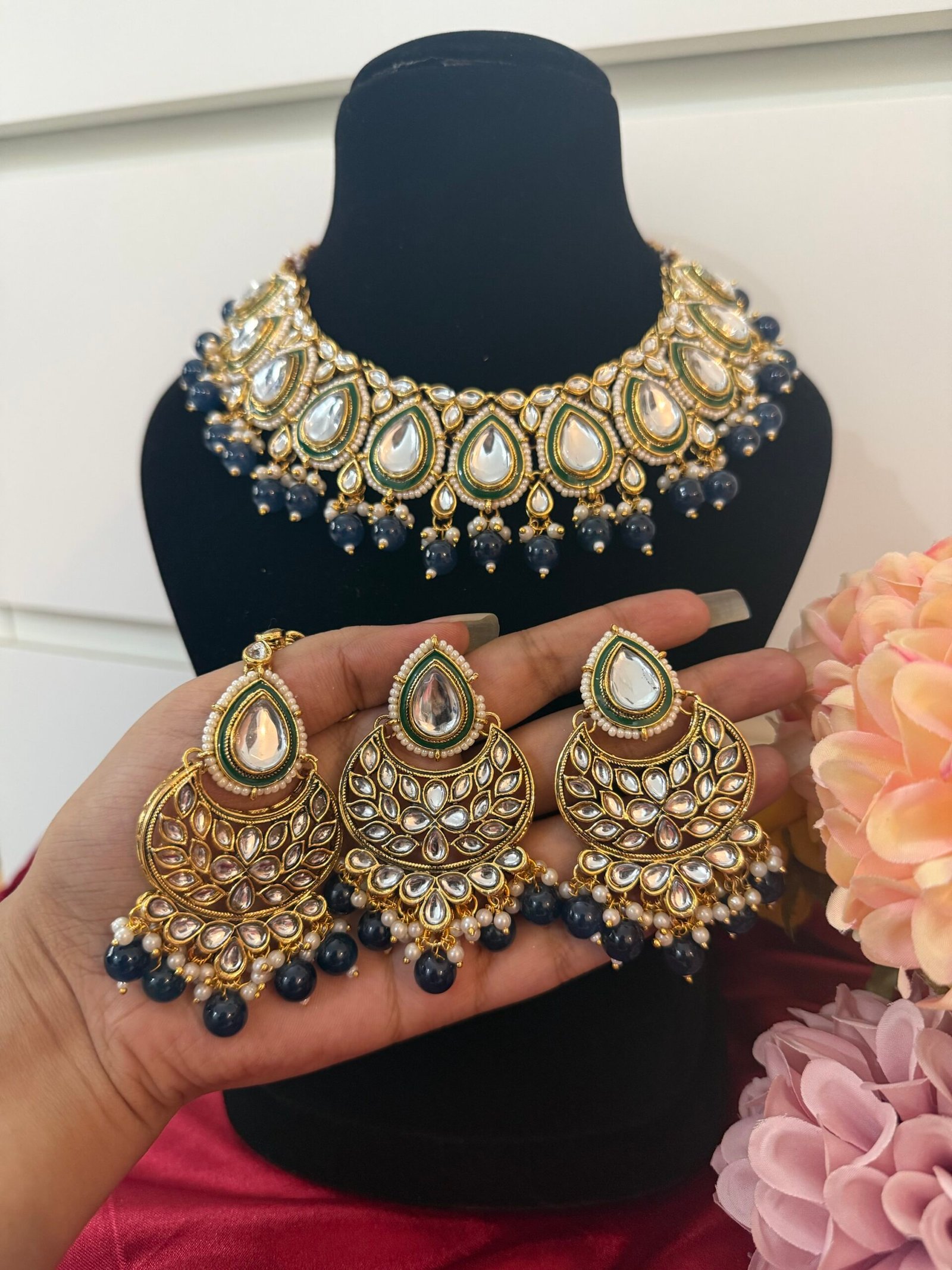 img_2204-scaled-1.jpeg Jiya Premium Kundan Set – Dark Blue - Image 1