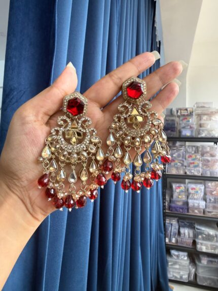 Sonal Premium Chandbali Earrings – Red