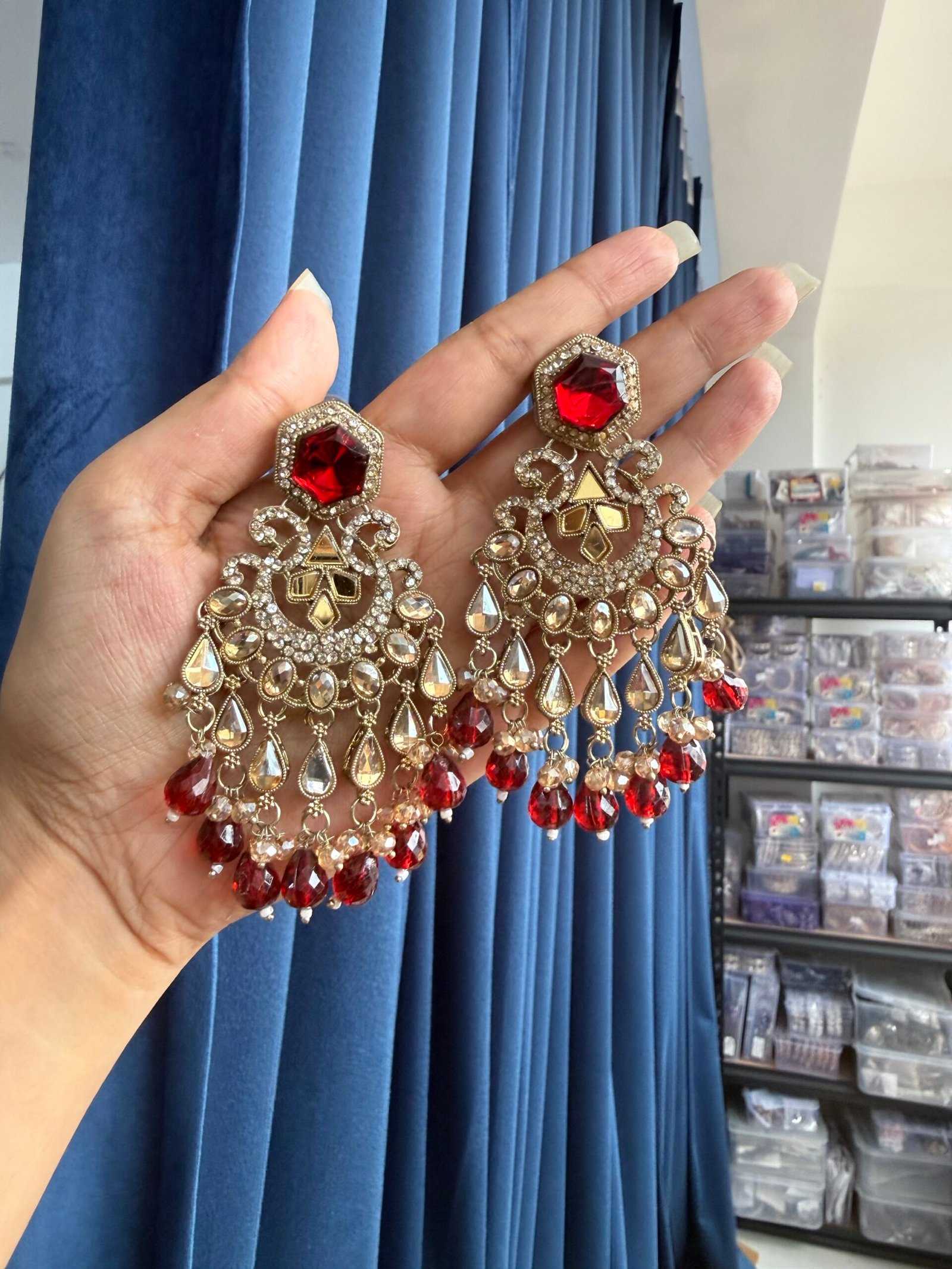 img_2236-scaled-1.jpeg Sonal Premium Chandbali Earrings – Red - Image 1