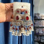Nupur Red Kundan Chandbali Earrings