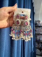 Nupur Wine Kundan Chandbali Earrings - Image 2