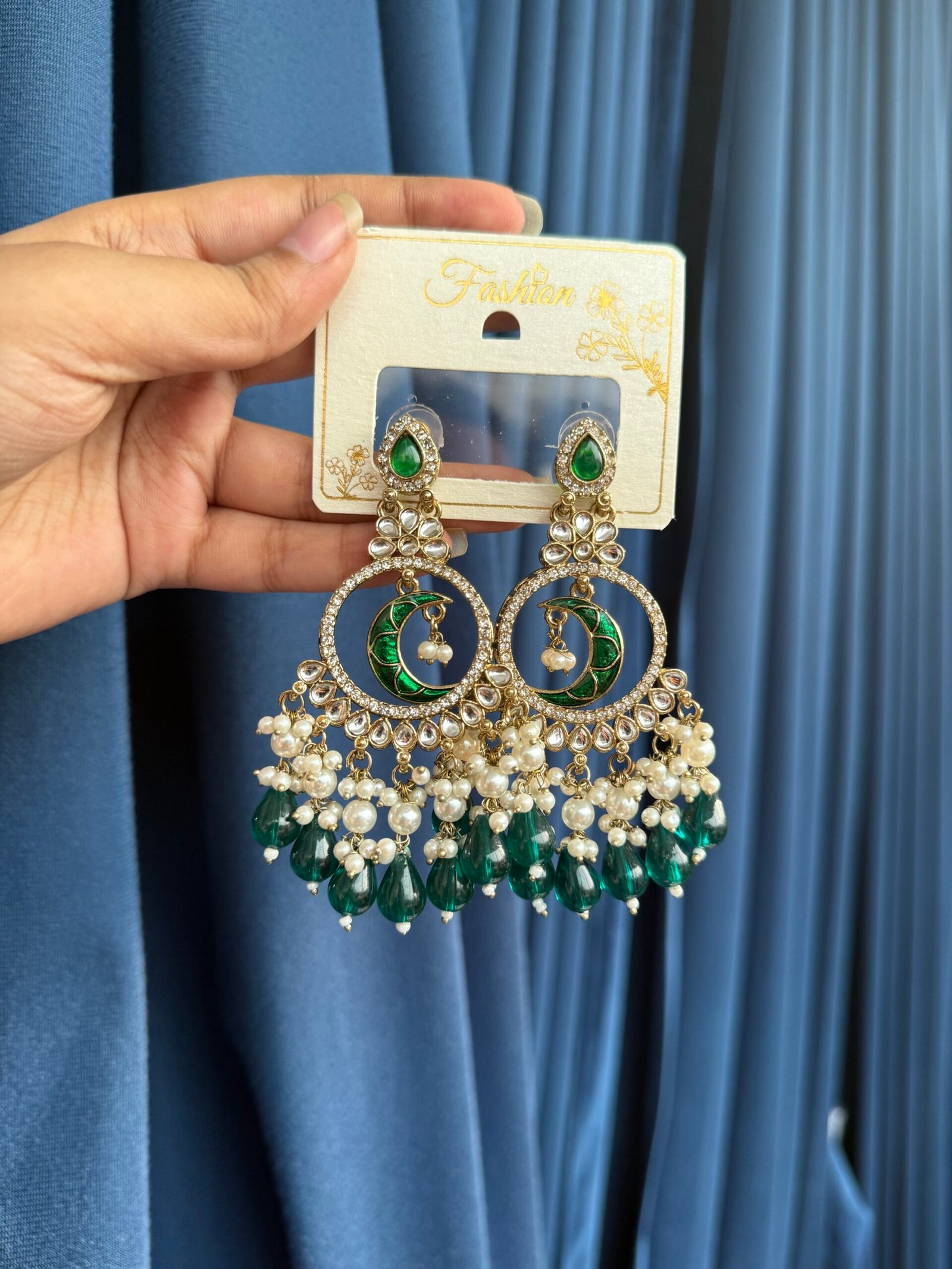 img_2413-scaled-1.jpeg Sitara Chandbali – Dark Green - Image 1
