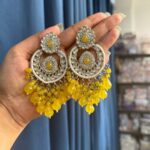 Aradhya Kundan Earrings – Silver Polish –  Yellow
