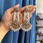 Vrinda Kundan Pearl Earrings – Light Pink