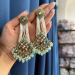 Vrinda Kundan Pearl Earrings – Light Green