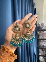 Anchal Kundan Earrings – Teal Green - Image 2