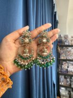 Anchal Kundan Earrings – Dark Green - Image 2