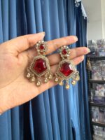 Neetu Statement Kundan Dangler Earrings – Red - Image 2