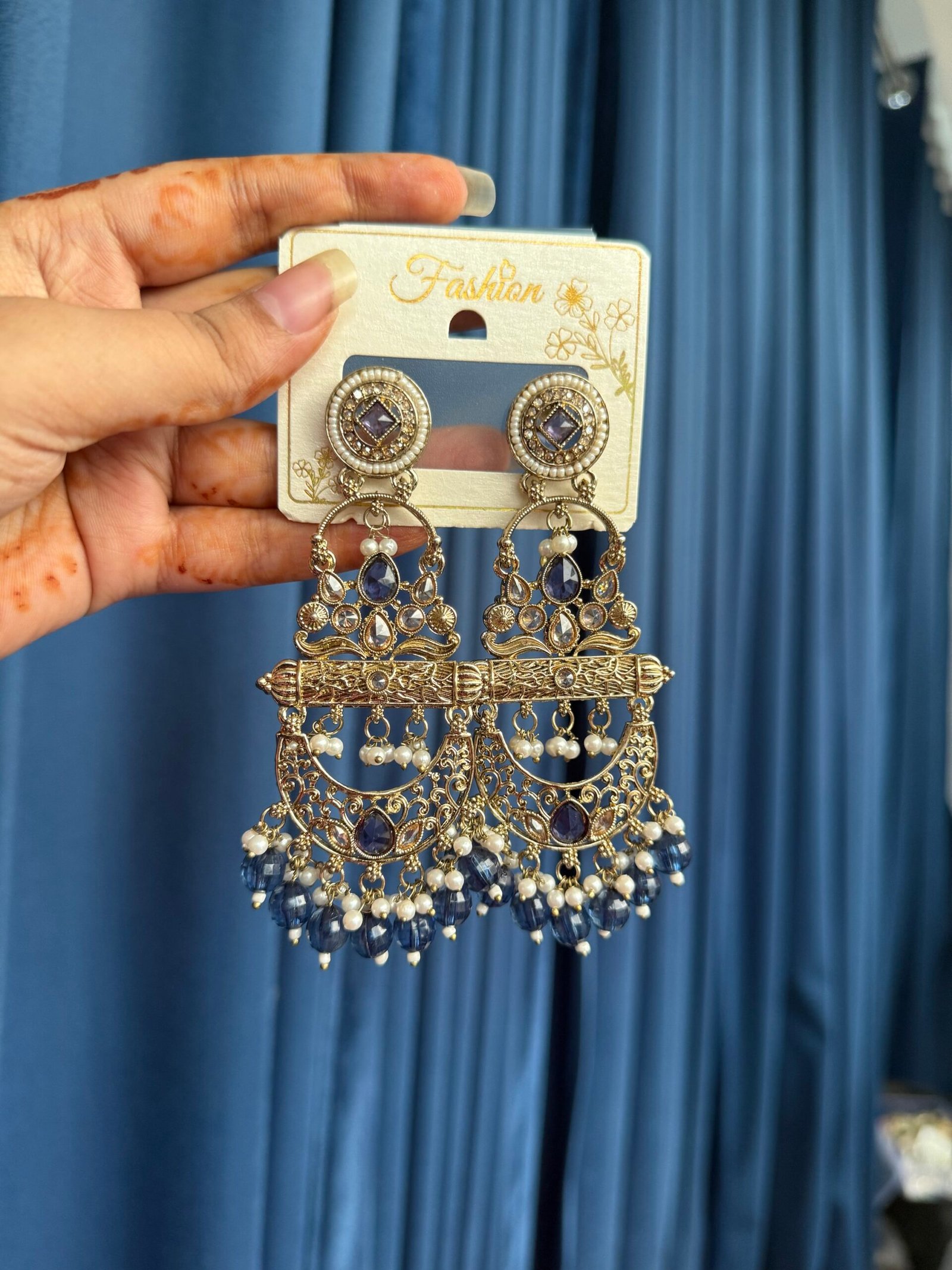 img_3463-scaled-1.jpeg Sajda Chandbali Earrings – Dark Blue - Image 1