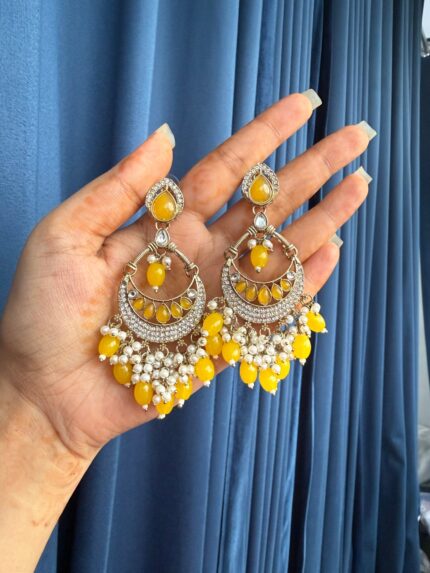 Kiran Kundan Earrings – Yellow