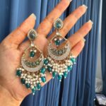 Kiran Kundan Earrings – Teal Green
