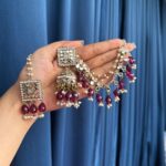 Pari Mirror Premium Earrings with Kaan Chain – Dark Pink