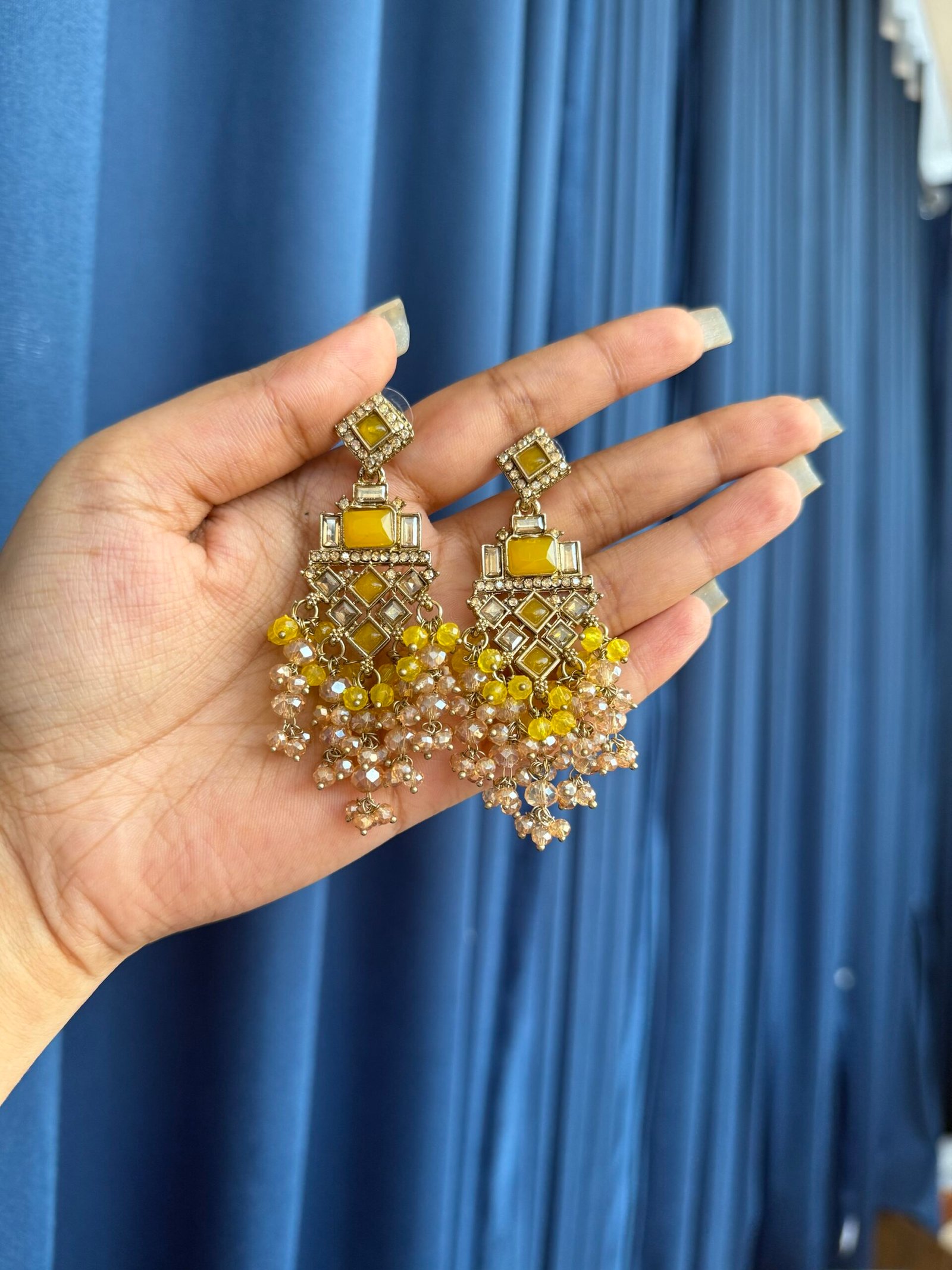 img_3895-scaled-1.jpeg Dharni Kundan Earrings – Yellow - Image 1