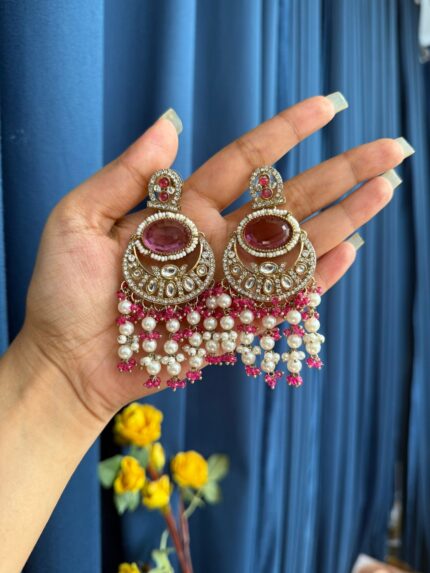 Kusha Chandbali Earrings – Dark Pink
