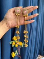 Kasturi Long Kashmiri Ghungroo Earrings – Light Pink - Image 2