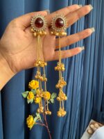 Kasturi Long Kashmiri Ghungroo Earrings – Ruby Red - Image 2
