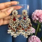 Ashifa Premium Kundan Earrings – Red