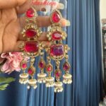 Ritika Long Stone Kundan Earrings – Dark Pink