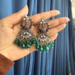 Leena Oxidised Earrings – Dark Green
