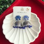 Lotus Oxidised Jhumka – Dark Blue