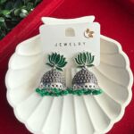 Lotus Oxidised Jhumka – Dark Green