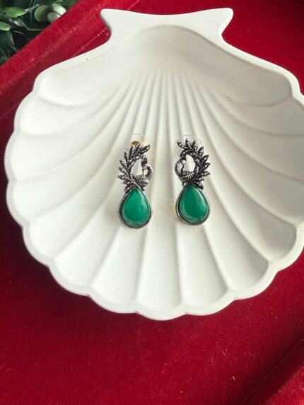 Daily Wear Stone Earrings – Dark Green