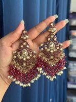 Damini Wine Kundan Chandelier Earrings - Image 2