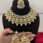 Monica Premium Kundan Set – Mint Pink