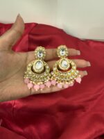 Asmeena Kundan Jewellery Set – Light Pink - Image 3