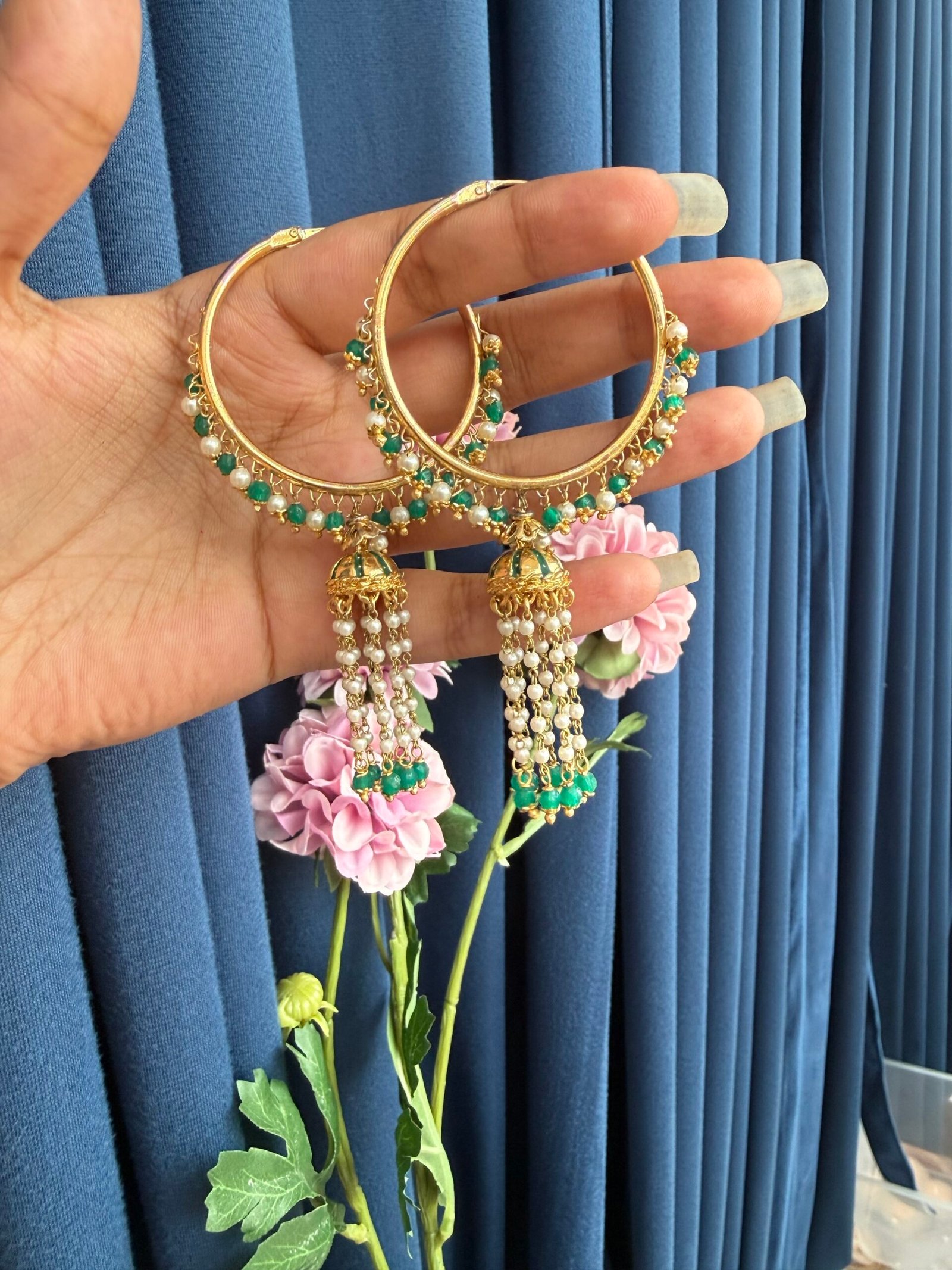 img_7147-scaled-1.jpeg Green Bali Jhumki Earrings - Image 1