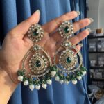 Kirti Kundan Chandbali Earrings – Dark Green