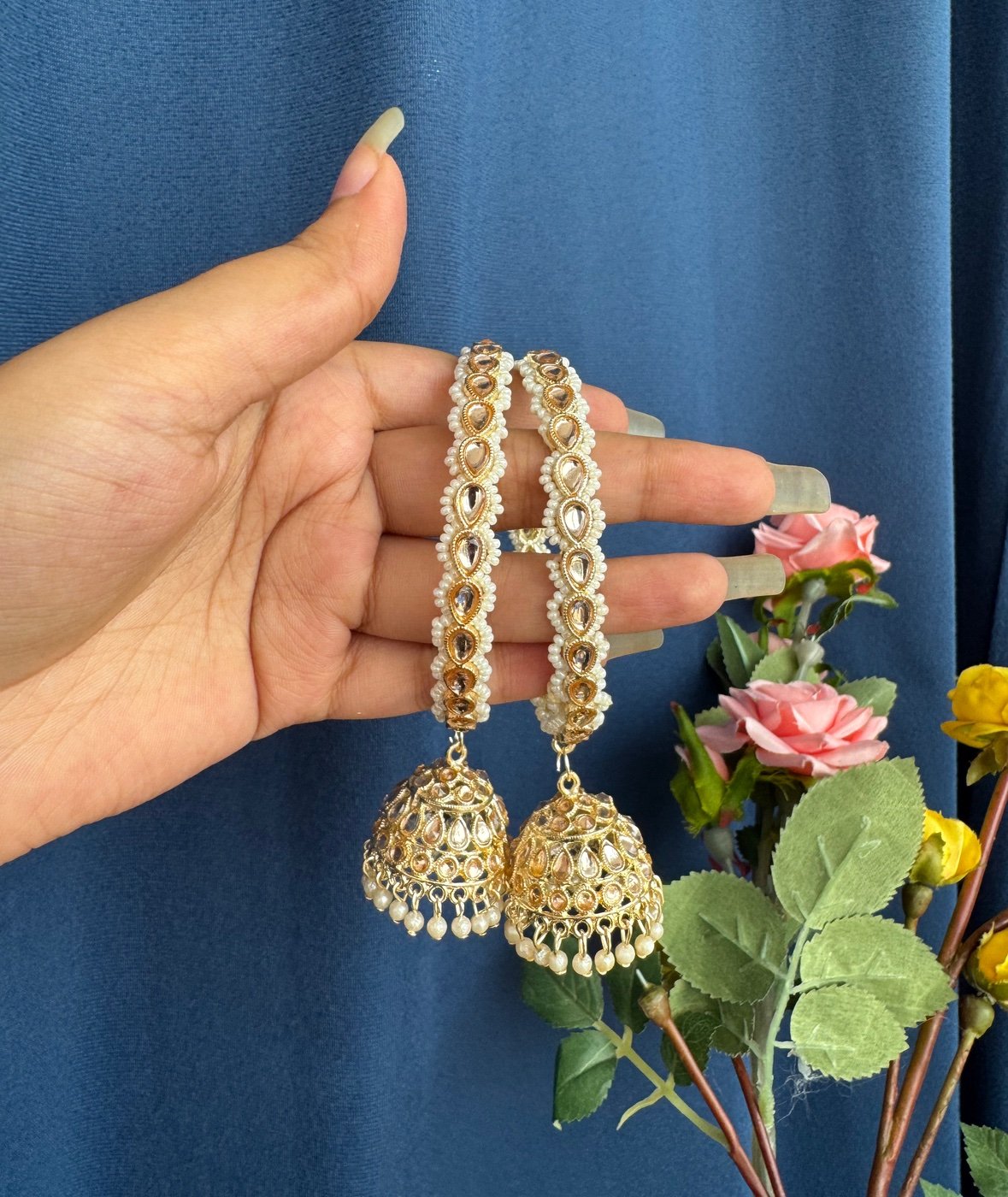 img_7586.jpeg Premium Pearl Kada With Jhumka – Set of 2 - Image 1