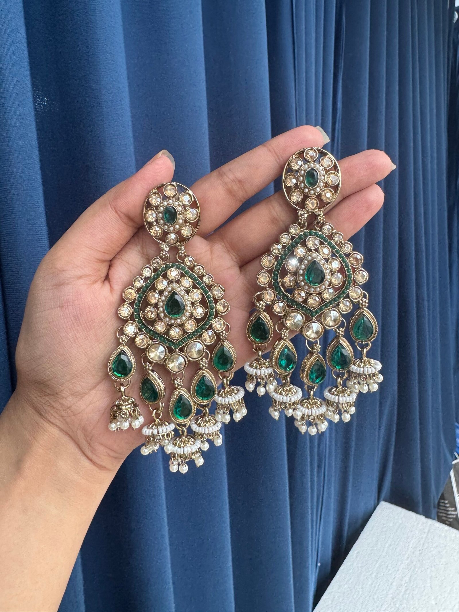 img_7831-scaled-1.jpeg Reena Kundan Earrings – Dark Green - Image 1