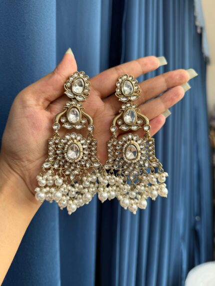 Shruti Premium Kundan Earrings – White