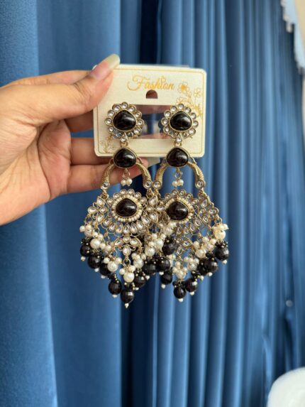 Shruti Premium Kundan Earrings – Black