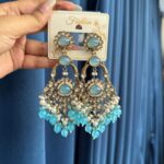 Shruti Premium Kundan Earrings – Light Blue