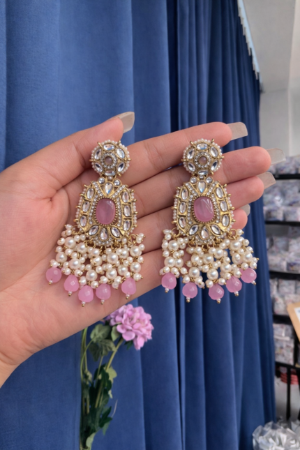 Simran Kundan Earrings – Light Pink