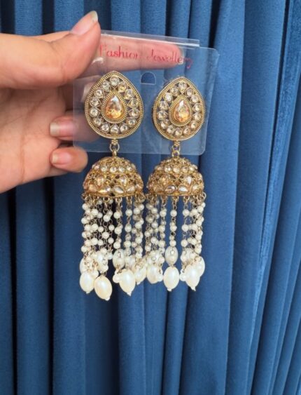 Riwa Premium Kundan Jhumka – White