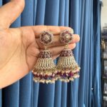 Mukti Premium Kundan Jhumka – Purple