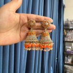 Mukti Premium Kundan Jhumka – Orange