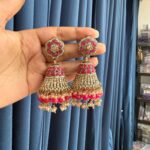 Mukti Premium Kundan Jhumka – Dark Pink