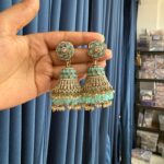 Mukti Premium Kundan Jhumka – Light Blue