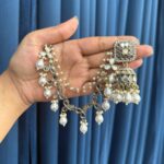 Harshita Mirror Kundan Jhumka with Kaan chain