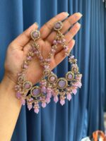 Noori Kundan Beaded Chandbali Earrings – Lavender - Image 2