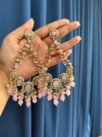 Noori Kundan Beaded Chandbali Earrings – Light Pink - Image 2