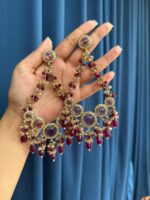 Noori Kundan Beaded Chandbali Earrings – Purple - Image 2